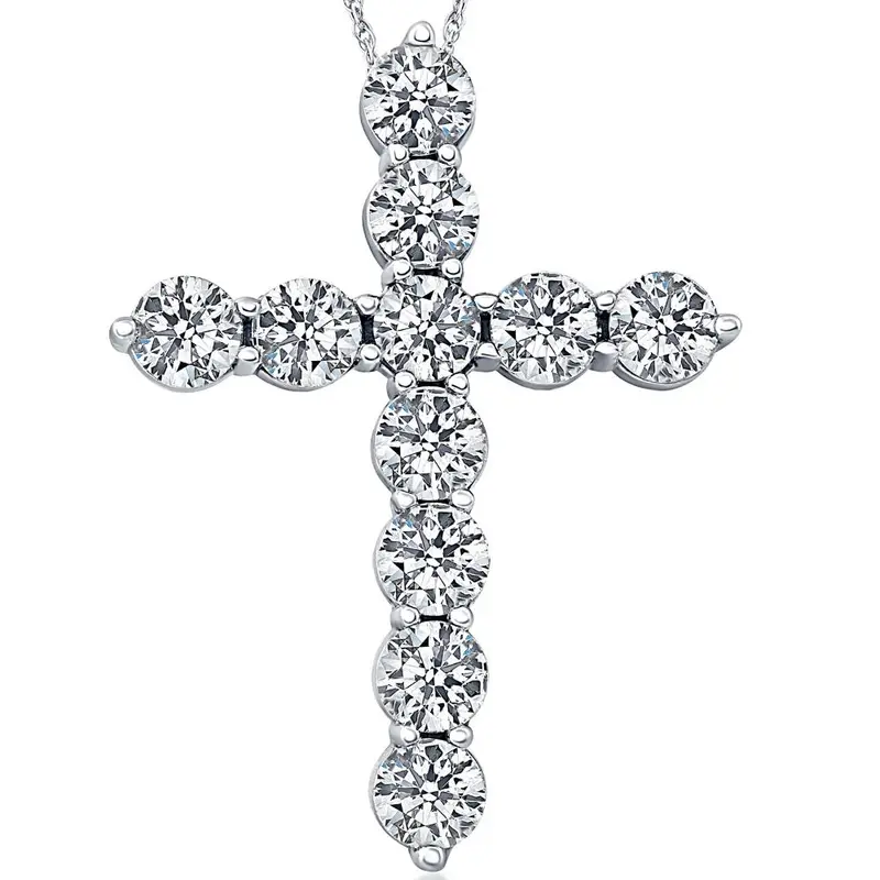 3 Ct Diamond Cross Pendant 14K White Gold Necklace Lab Grown 1