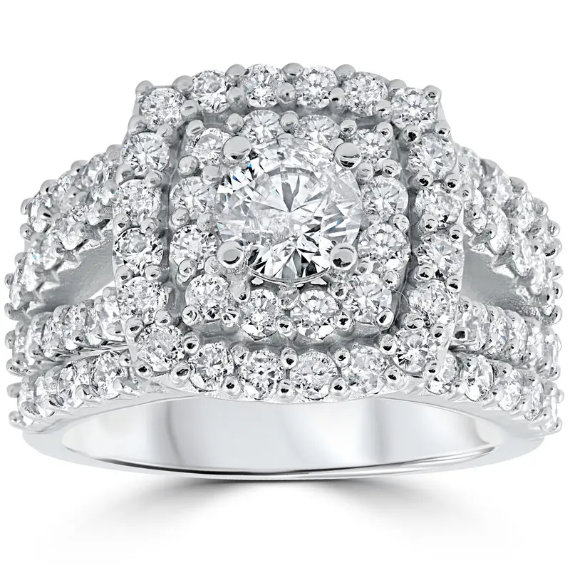3 Ct Diamond Engagement Wedding Cushion Halo Ring Set 10K White Gold 1