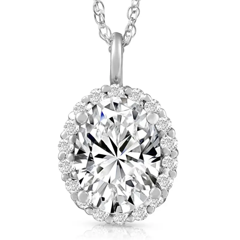 3 Ct Oval Moissanite & Lab Grown Diamond Halo Pendant 14K Gold Necklace 1