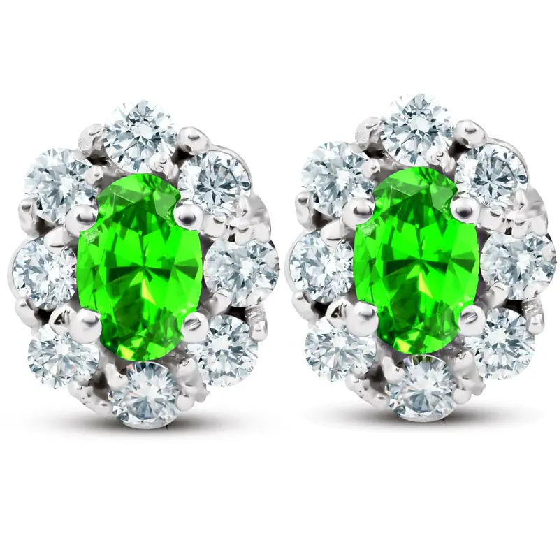 3 Ct Peridot & Diamond Halo Studs 14K White Gold 1