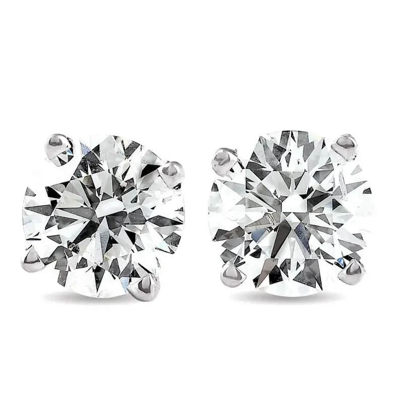 3 Ct Round Lab Grown Diamond Screw Back Studs 14K White Gold 1