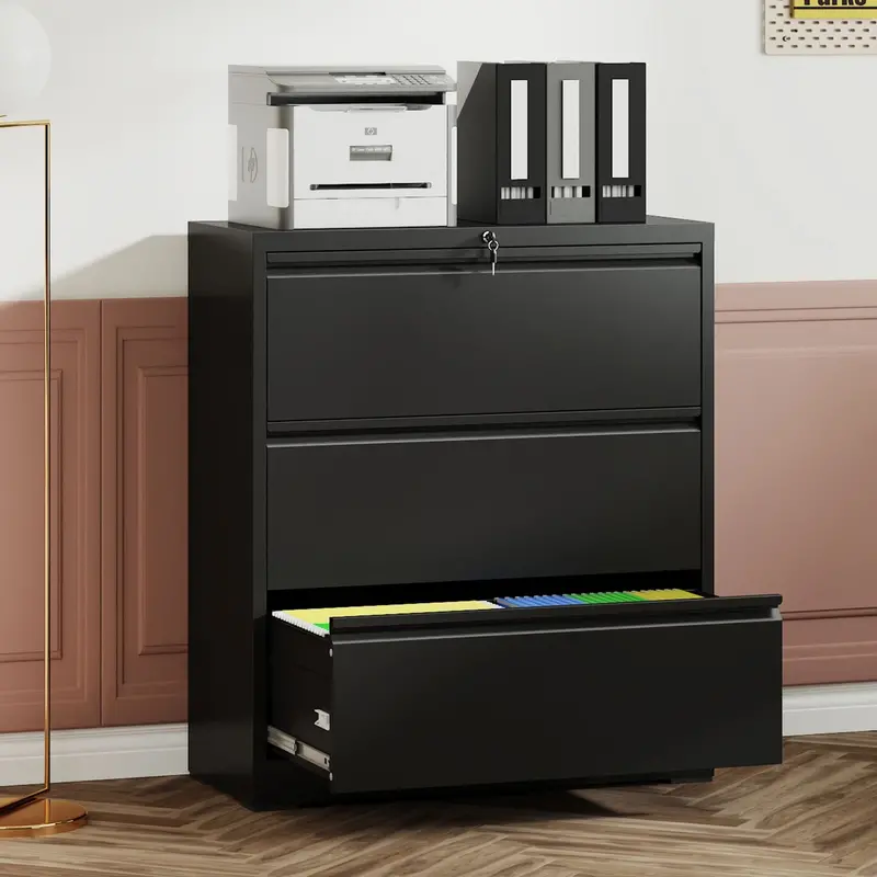3 Drawer Lateral File Cabinet With Lock – Heavy-Duty Metal Filing Cabinet For Home Office, Wide Storage For Letter/Legal/A4/F4, Silent Full-Extension Slides, Anti-Tilt Safety 1