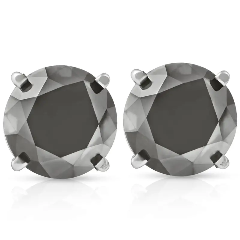 3 Tcw 14K White Gold Round Black Diamond Stud Earrings 1