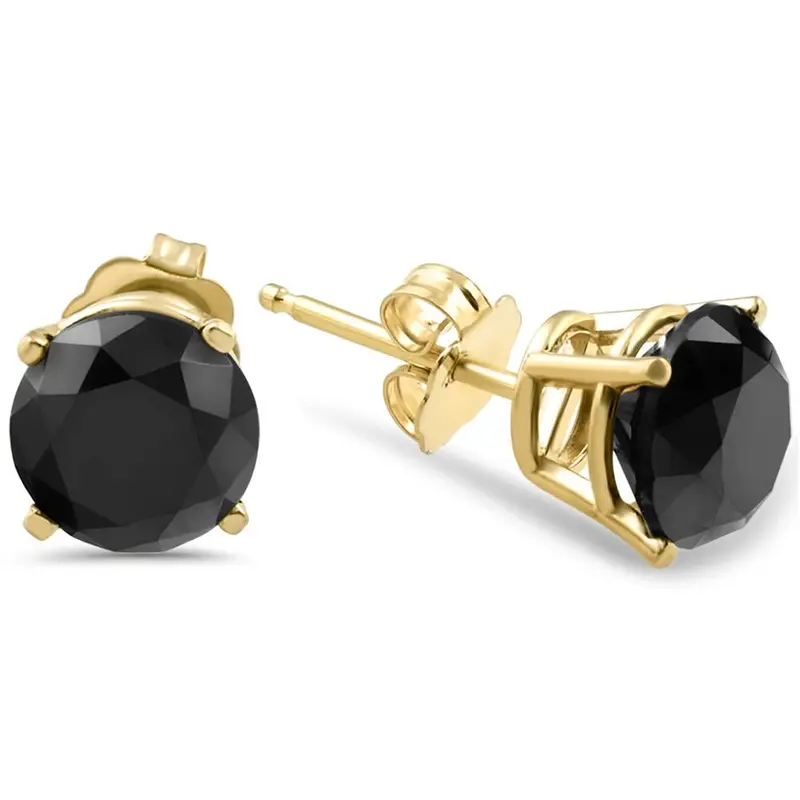 3 Tcw 14K Yellow Gold Round Black Diamond Stud Earrings 1