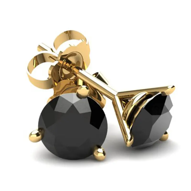 .33Ct Round Brilliant Cut Heat Treated Black Diamond Stud Earrings In 14K Gold Martini Setting 1