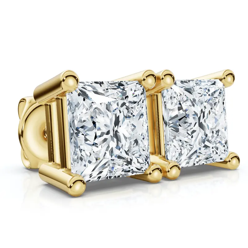 .33Ct Square Princess Cut Natural Diamond Stud Earrings In 14K Gold Basket Setting 1