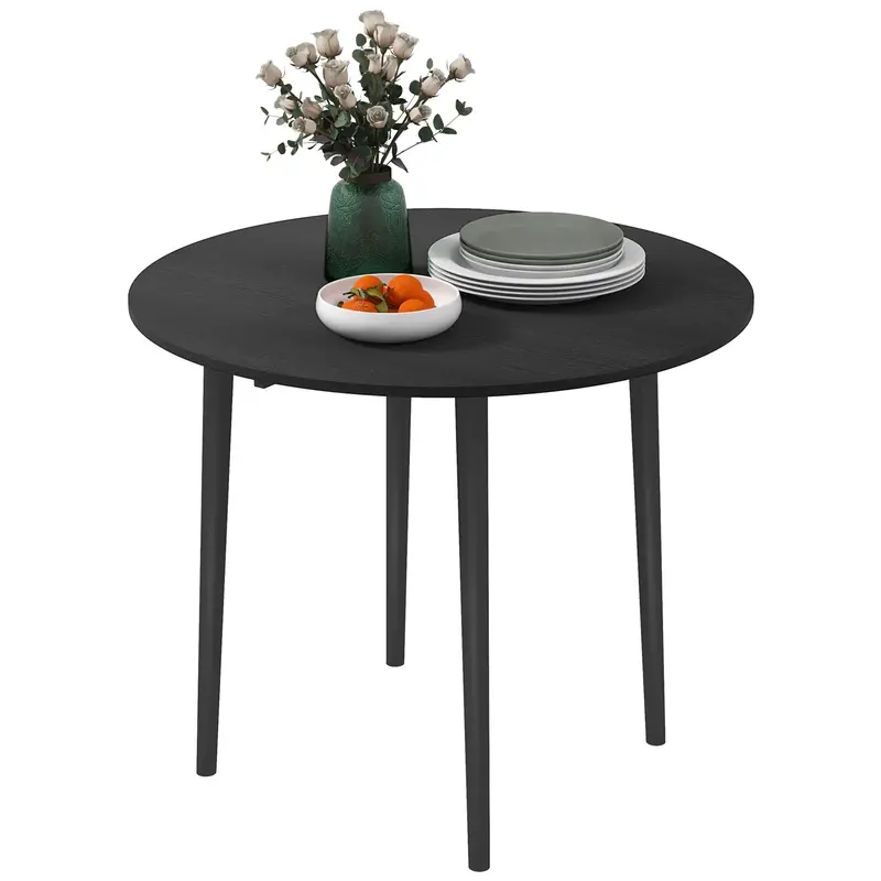 35" Round Folding Dining Table Distressed Black Solid Wood Legs Drop Leaf For Kitchen Dining Room 1