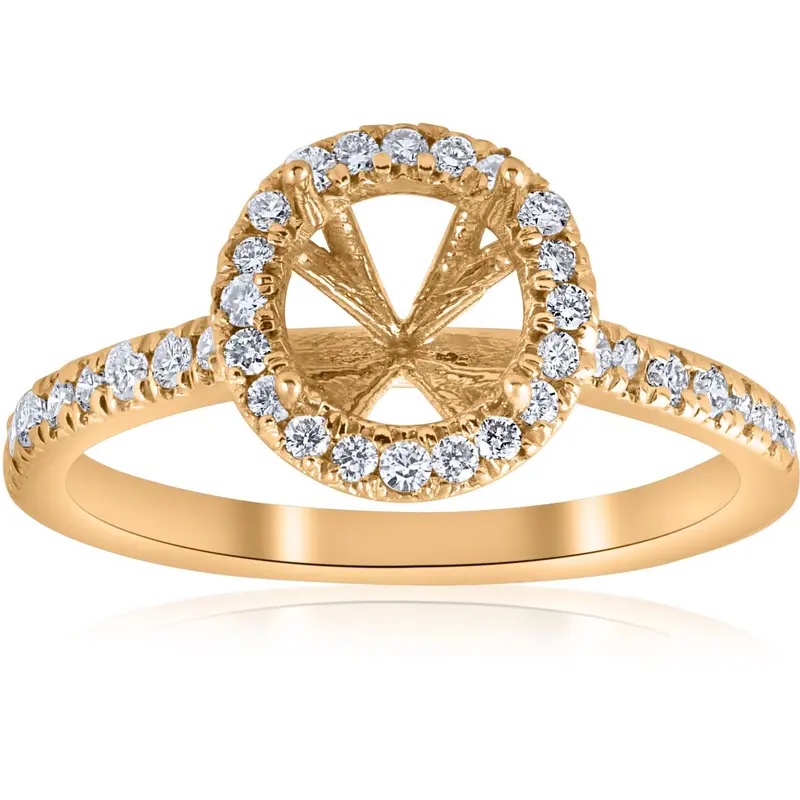 .36Ct Halo Diamond Engagement Semi Mount 14K Yellow Gold Ring Setting 6 1