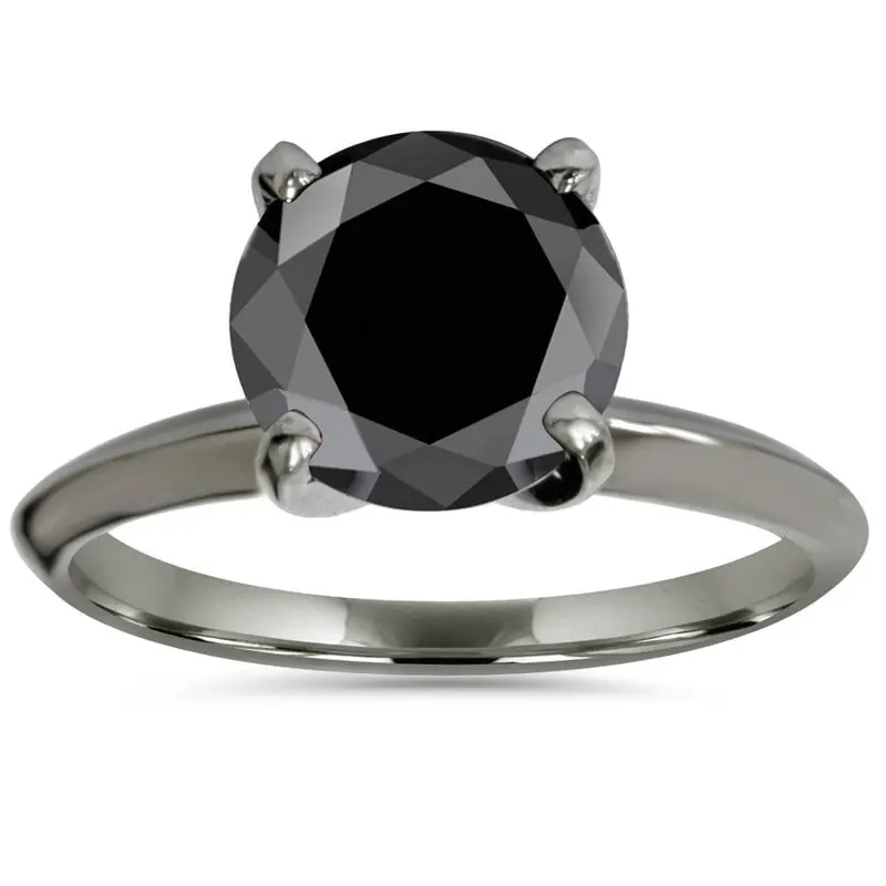 3Ct Black Diamond Solitaire Engagement Ring 14K Black Gold Size Selectable 1