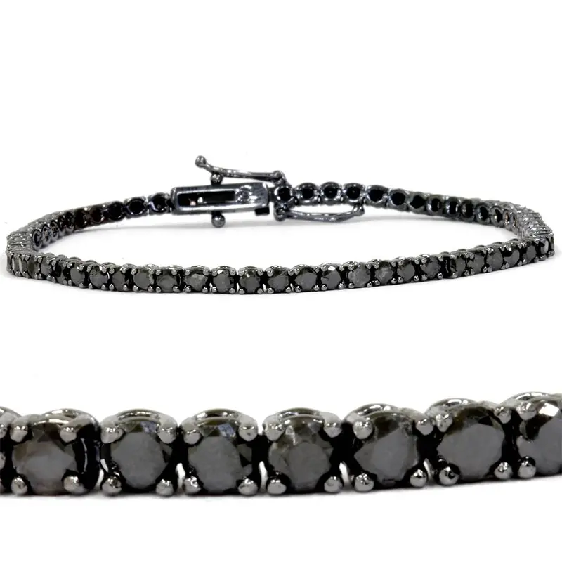 3Ct Black Diamond Tennis Bracelet 14K Black Gold 7" 1