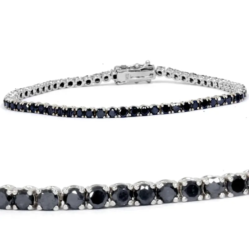 3Ct Black Diamond Tennis Bracelet 14K White Gold 7" 1