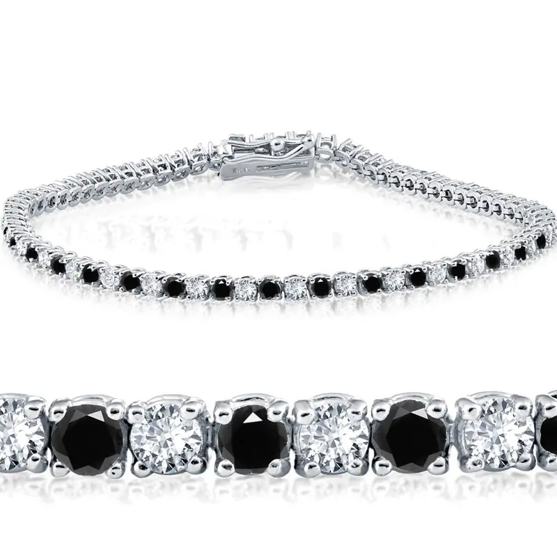 3Ct Black & White Diamond Tennis Bracelet 7" 14K White Gold (K-L-I2,I3) 1