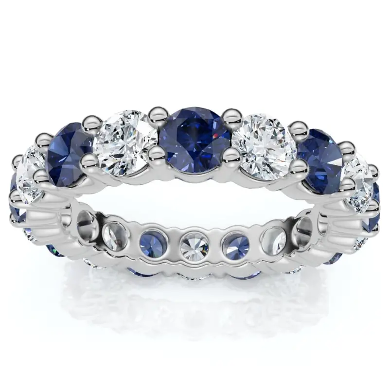 3Ct Blue Sapphire & Diamond Eternity Ring 14K Gold Lab Grown 1