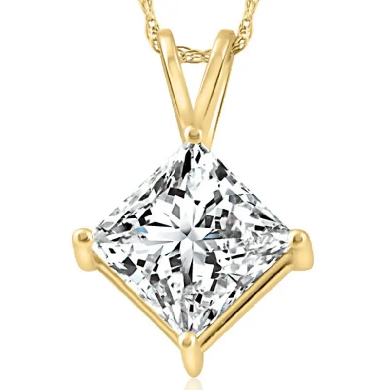 3Ct Certified Princess Cut Diamond Pendant 14K Yellow Gold Lab Grown 1