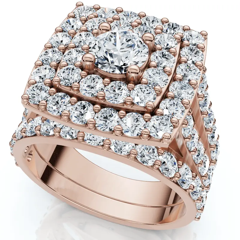 3Ct Cushion Halo Diamond Engagement Wedding Ring Set Lab Grown 10K 1