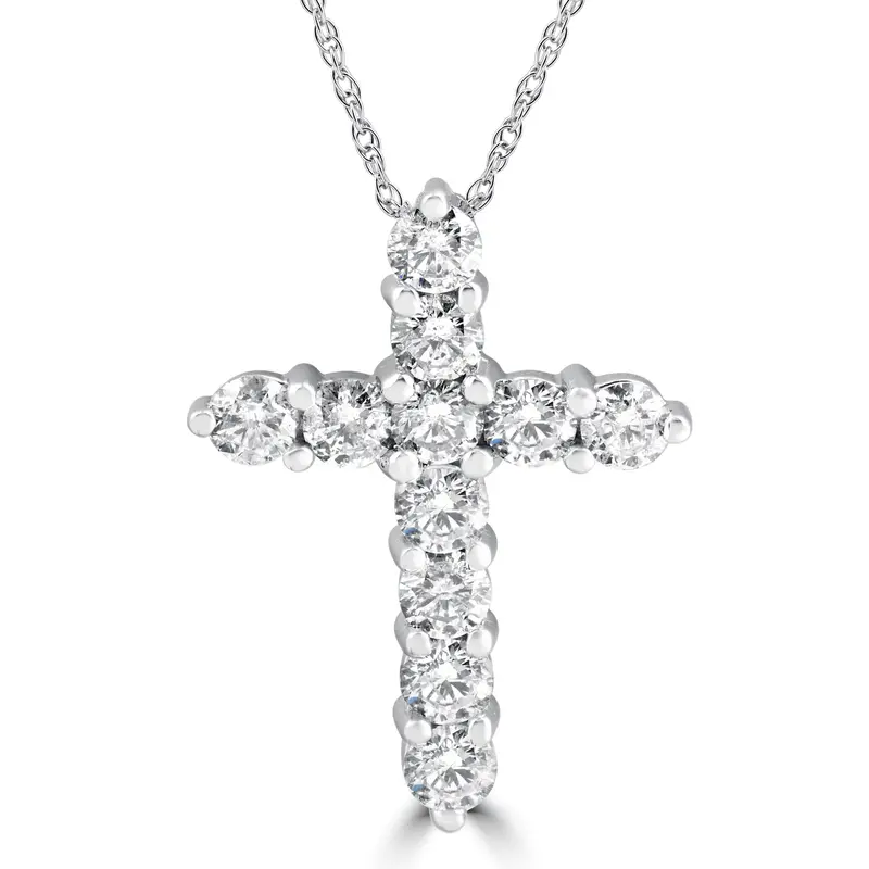 3Ct Diamond Cross Pendant 14K White Gold Womens Round Brilliant Cut 18" Chain 1