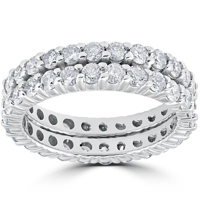 3Ct Diamond Eternity Double Row 14K White Gold Size Selectable 1