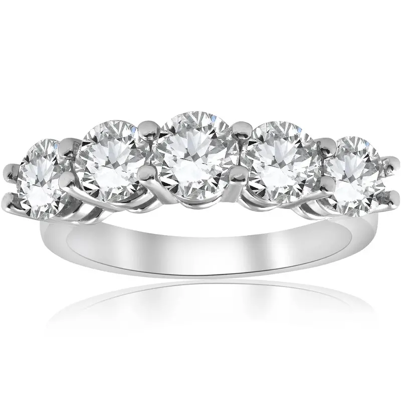 3Ct Diamond Five Stone Wedding Ring 14K White Gold Size Selectable 1