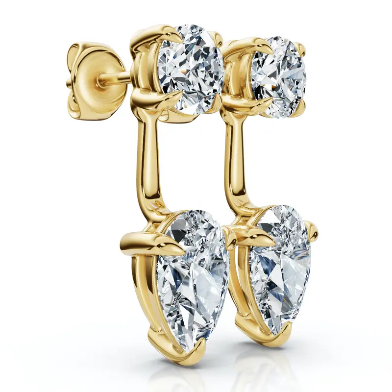 3Ct Diamond Studs & Earring Jackets 14K Gold Pear Shape Lab Grown 1