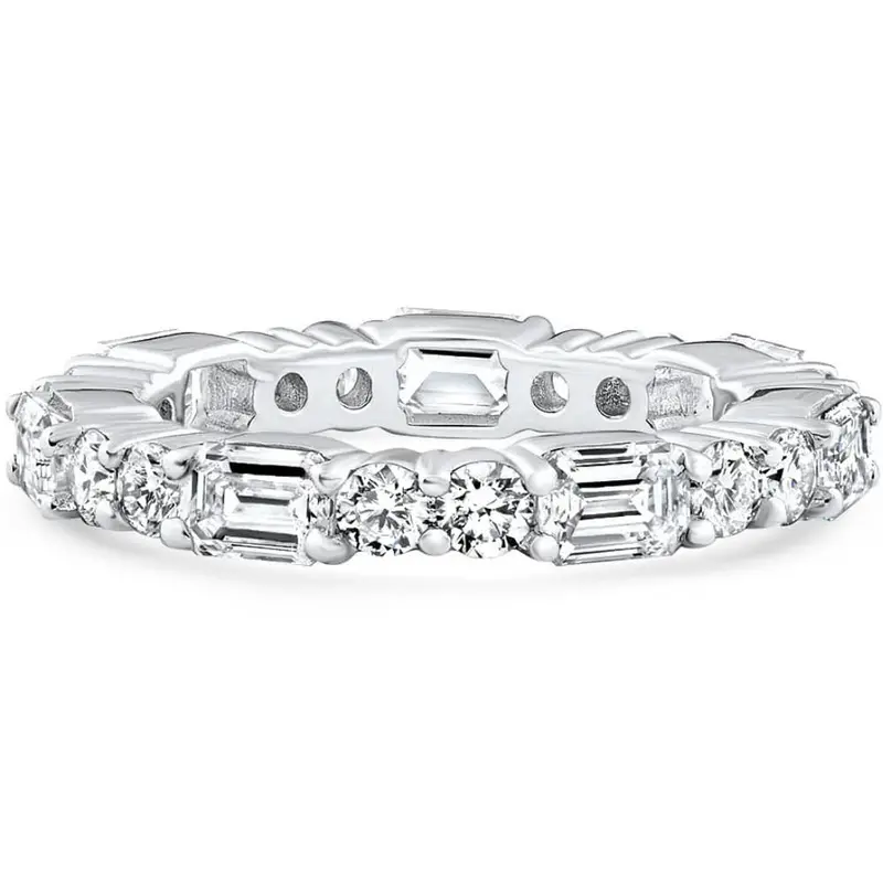 3Ct Emerald & Round Cut Diamond Eternity Wedding Ring 14K Gold Lab Grown 1