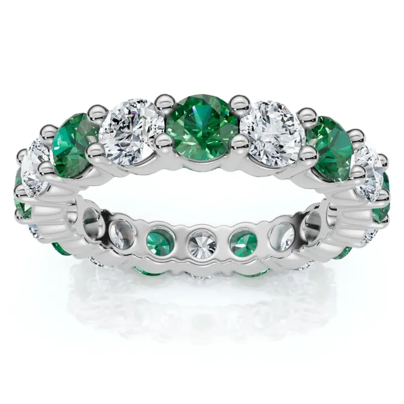 3Ct Green Emerald & Diamond Eternity Ring 14K Gold Or Platinum Lab Grown 1