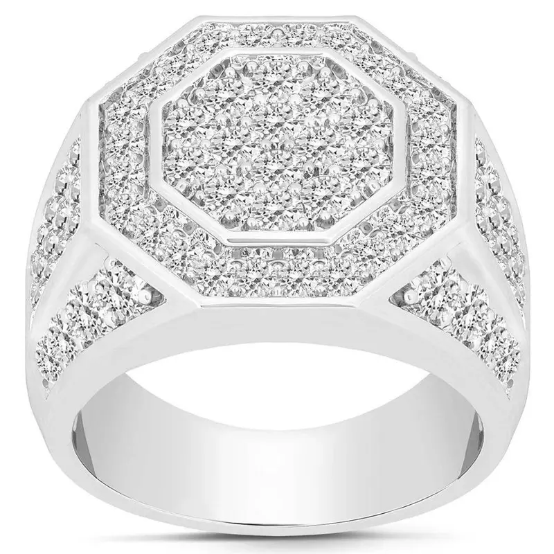 3Ct Men's Diamond Hexagon Cluster Ring 10K White Gold 1