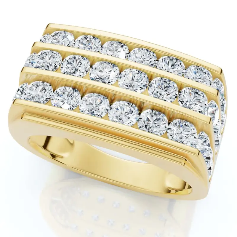 3Ct Men's Diamond Multi-Row Ring 10K Yellow Gold 1