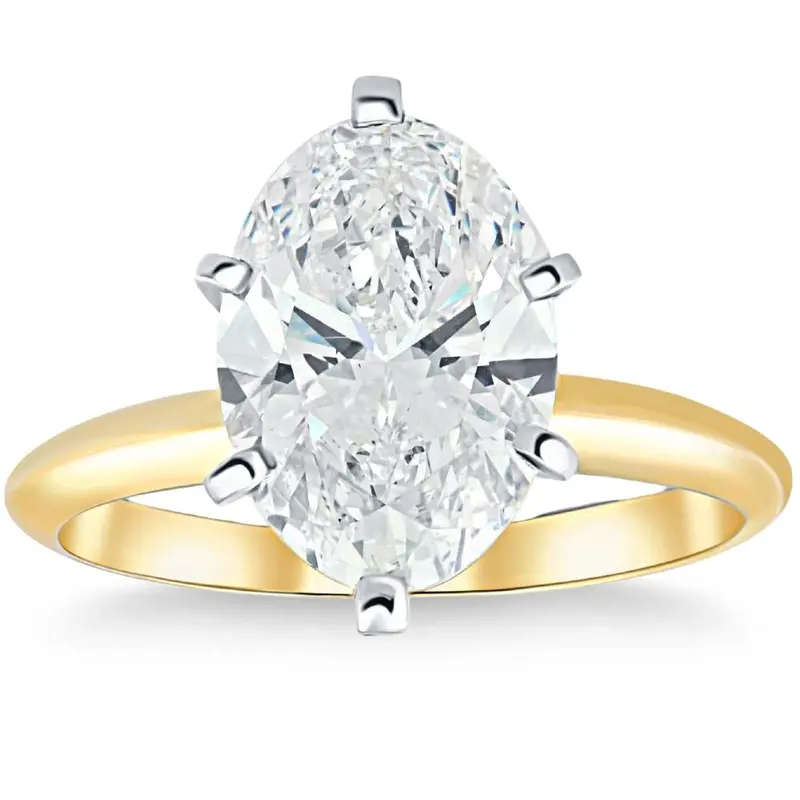 3Ct Oval Certified Diamond 14K Gold Solitaire Engagement Ring Lab Grown Size: 6.5 1