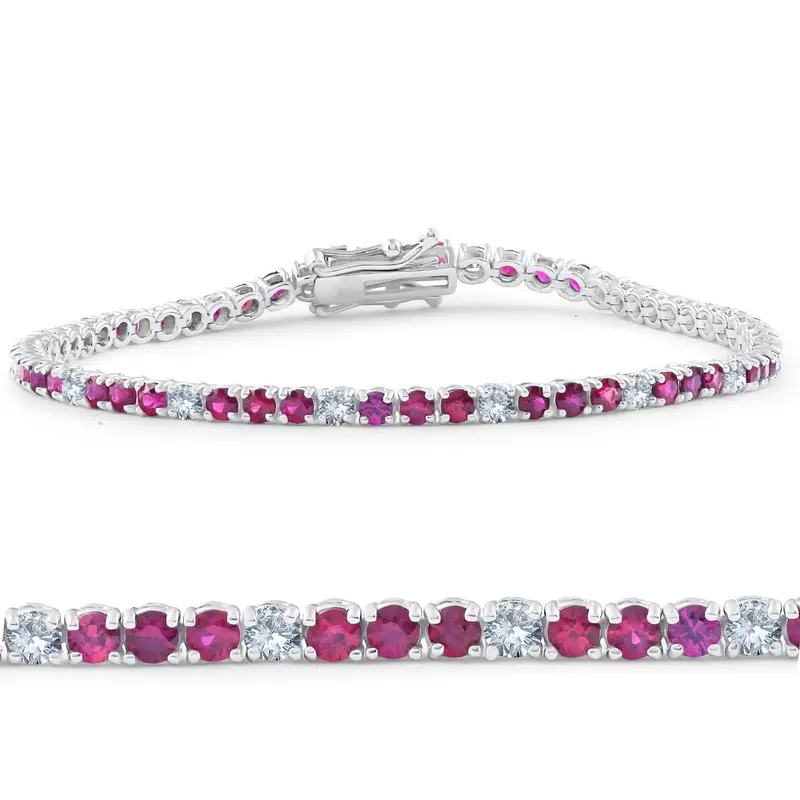 3Ct Ruby & Diamond Tennis Bracelet 14 Kt White Gold 1