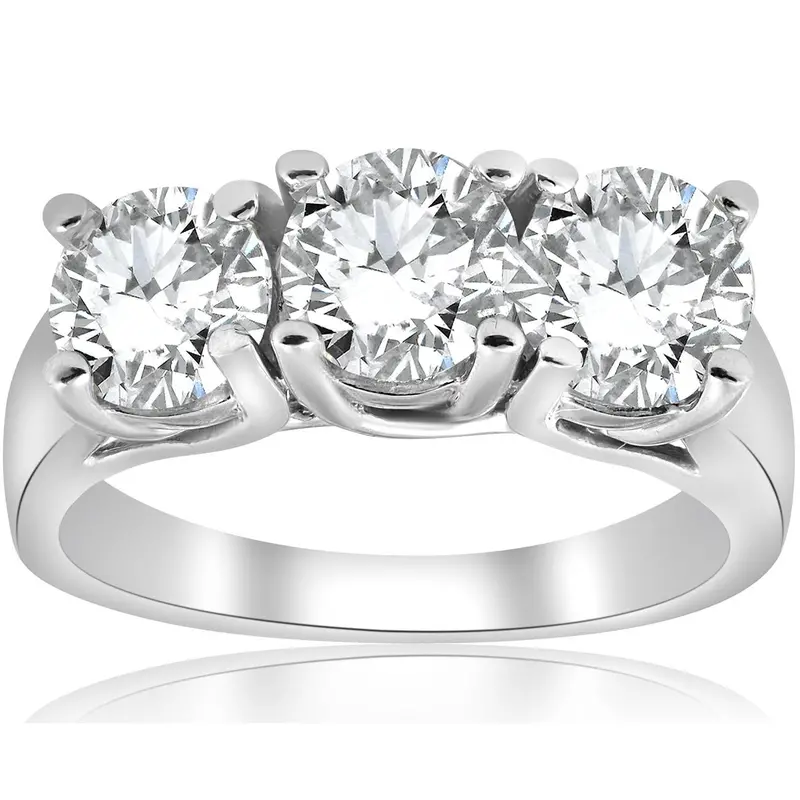 3Ct Three Stone Diamond Engagement Ring 14K White Gold Size Selectable 1