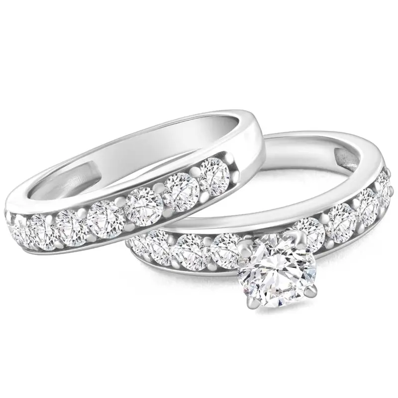 3Ct Tw Diamond Engagement & Wedding Ring Set 14K White Or Yellow Gold 1