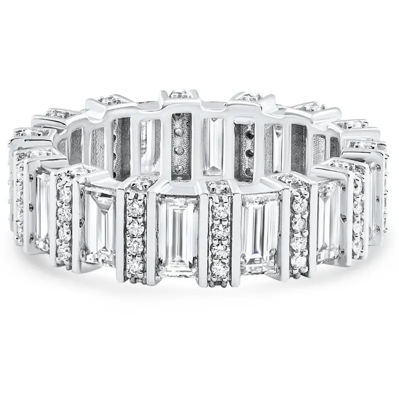 3Ct Tw Emerald Cut Diamond Fancy Eternity Wedding Ring 14K Gold Lab Grown 1