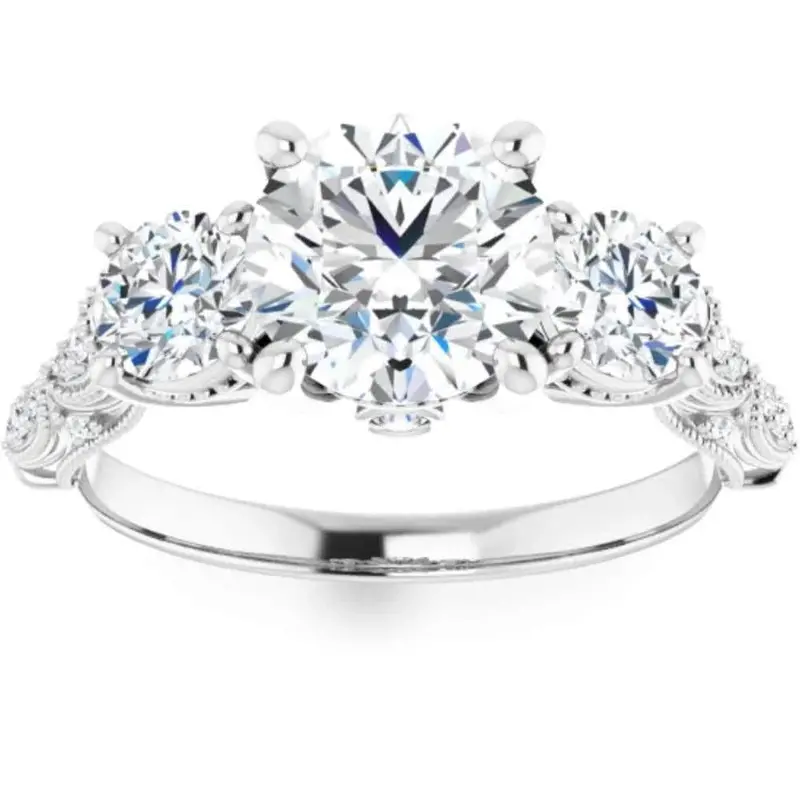 3Ct Vintage Diamond 3 Stone Engagement Ring Lab Grown In White Or Yellow Gold 1