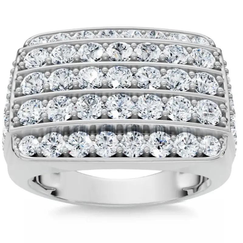 3Ct Wide Diamond Men's Ring 14K White Or Yellow Gold Lab Grown 1