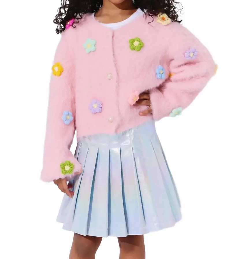 3D Rainbow Daisy Cardigan In Pink 1