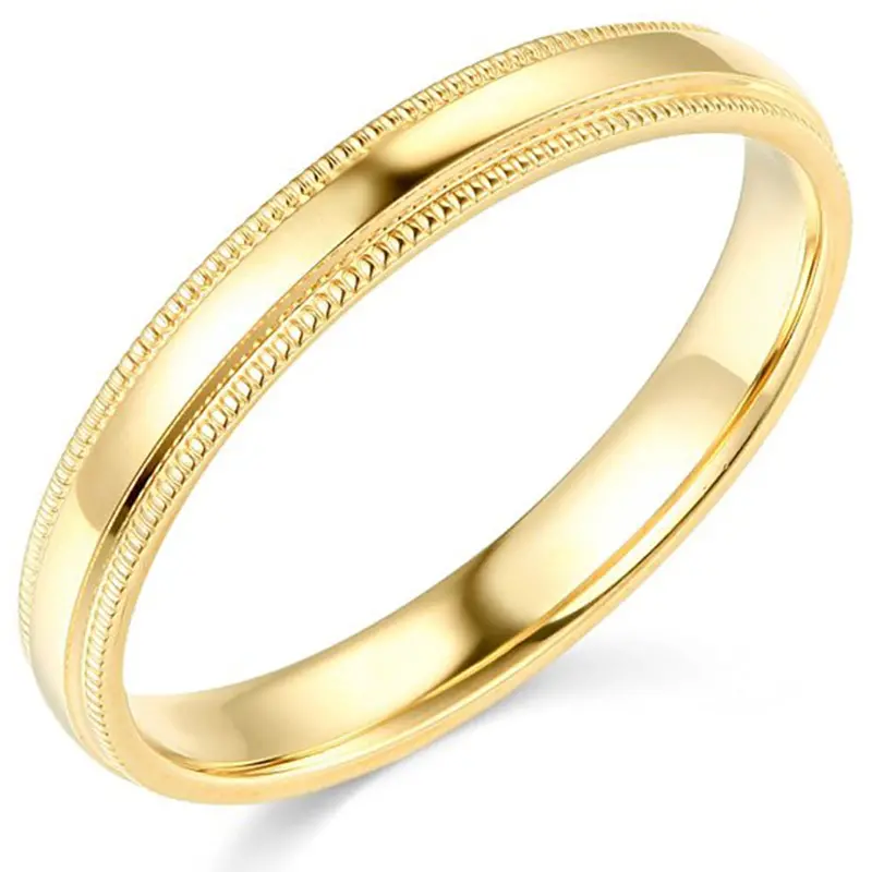 3Mm Milgrain Plain High Polished Dome Wedding Band 10K White, Yellow, Rose Gold 1