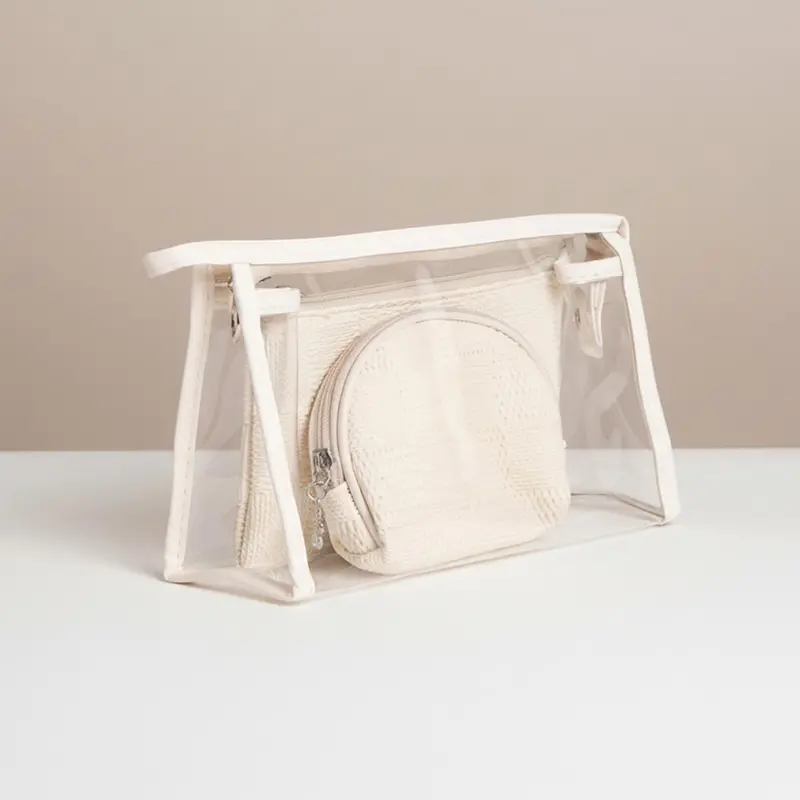 3Pcs - Checkered Clear Travel Cosmetic Pouch Bag Set 1