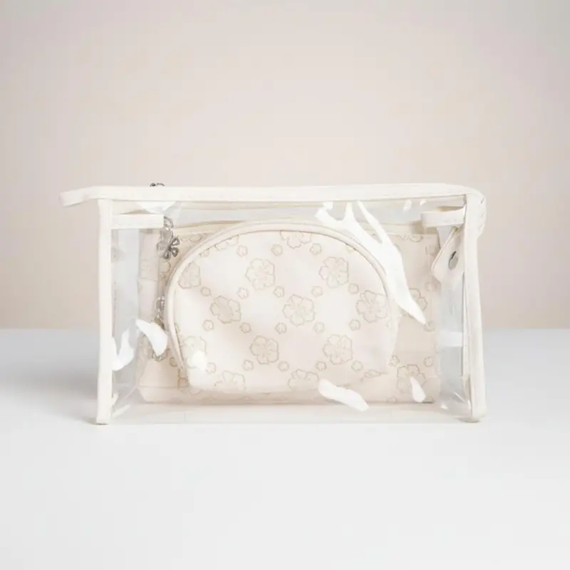 3Pcs - Floral Clear Travel Cosmetic Pouch Bag Set 1