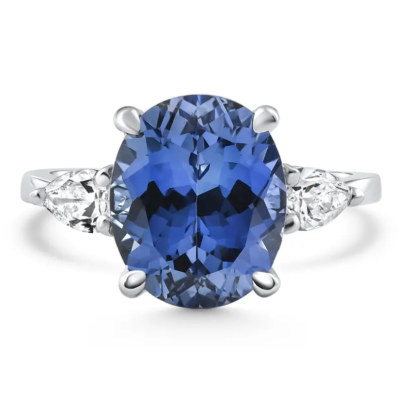 4 1/3Ct Oval Tanzanite & Diamond Anniversary Engagement Ring 14K Gold Lab Grown 1