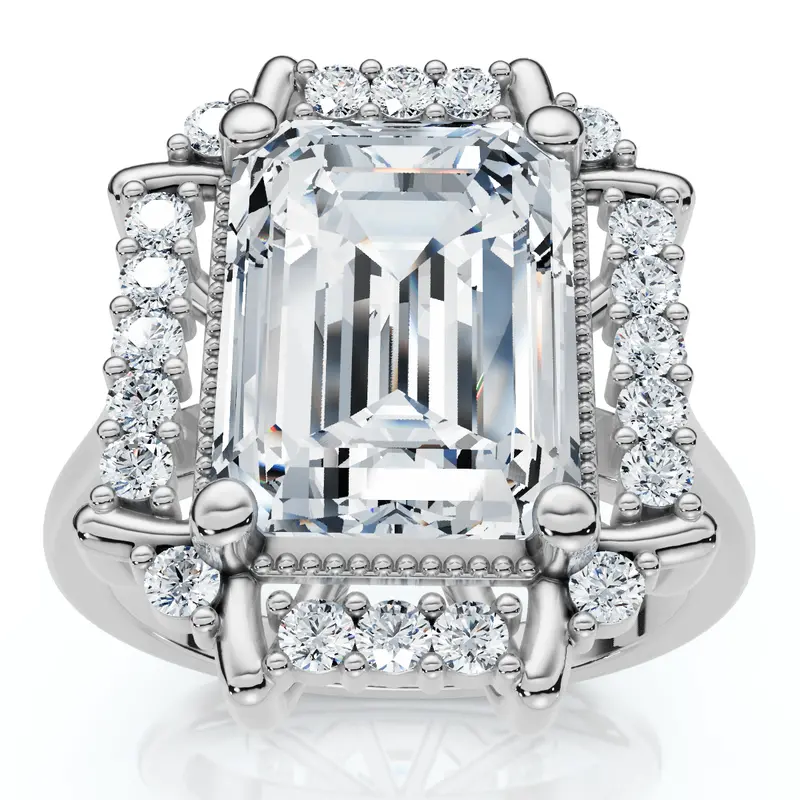 4 1/4 Ct Emerald Moissanite & Diamond Engagement Ring White Yellow Or Rose Gold 1
