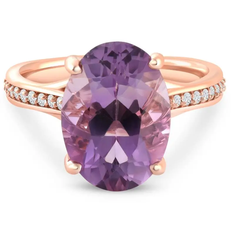 4 1/5Ct Tw Amethyst & Diamond Ring In White, Yellow, Or Rose Gold 1