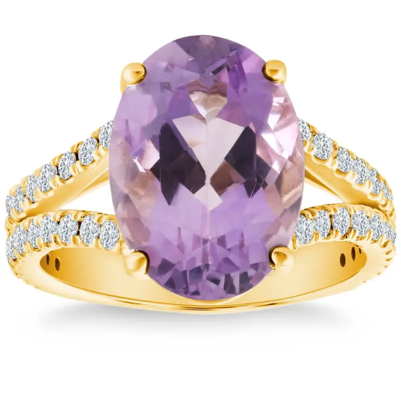 4 3/4Ct Amethyst Diamond Split Shank Engagement Ring 14K White Or Yellow Gold 1