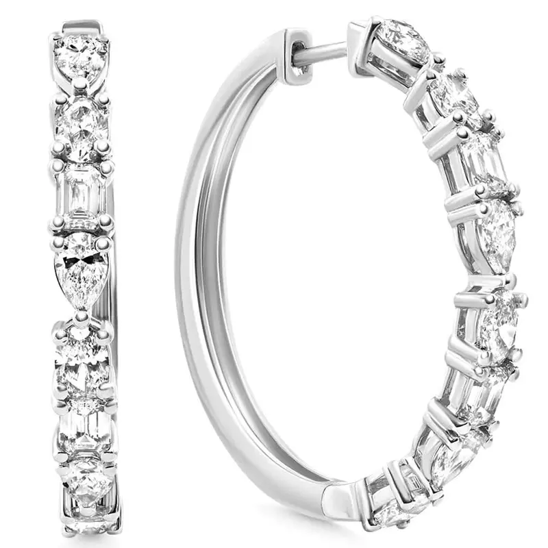 4.34 Ct Multi Fancy Shape Diamond Hoops 14K Gold Lab Grown Women's Earrings 1