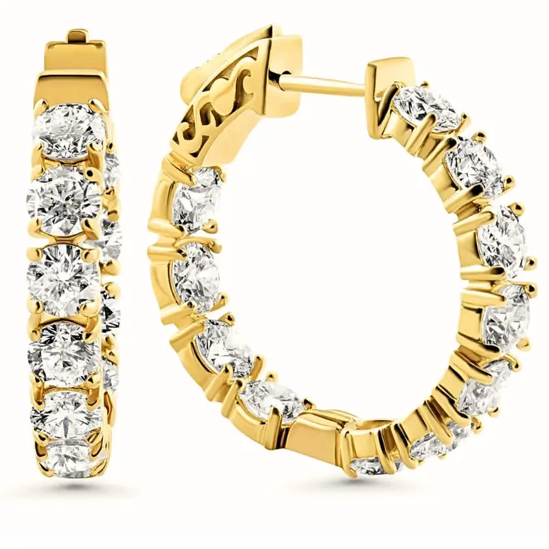 4.40 Ct Tw Huge Diamond Inside Outside Hoops 14K Yellow Gold Lab Grown 1