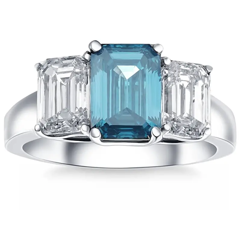4.50Ct Blue & White Emerald Cut Engagement Ring 14K White Gold Lab Grown Size: 7 1