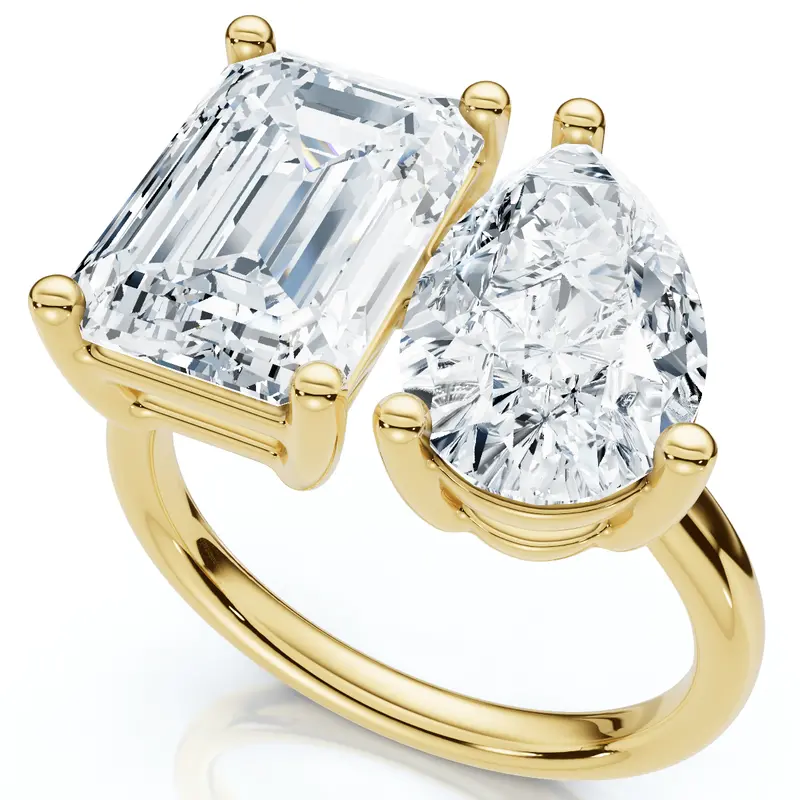 4.60Ct Pear & Emerald Toi Et Moi Diamond Ring 14K Gold Lab Grown 1