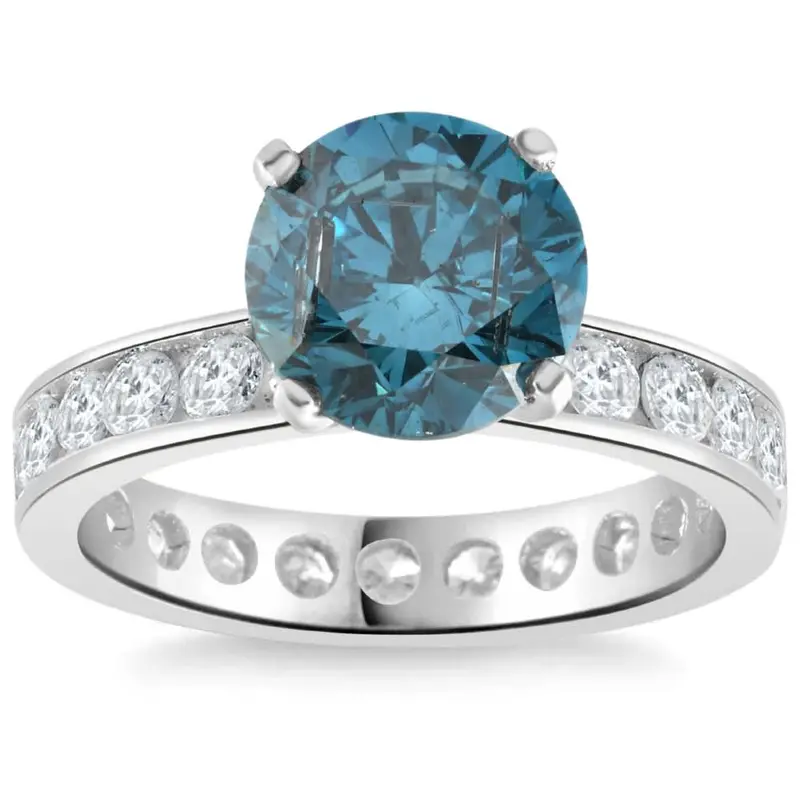 4 Ct Tw Blue & White Diamond Eternity Engagement Ring In 14K White Gold 1