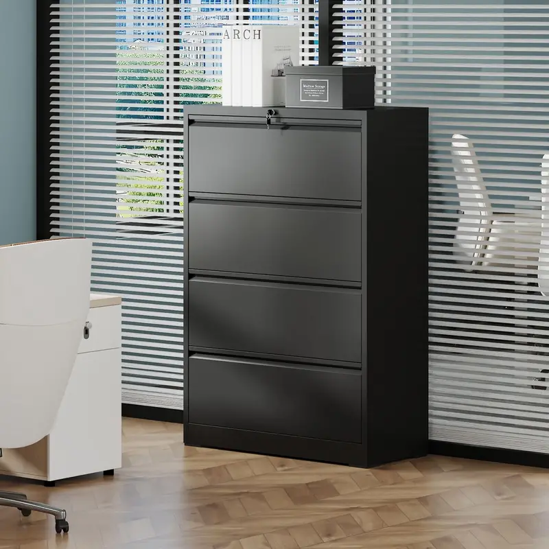 4 Drawer Lateral File Cabinet With Lock – Tall Heavy-Duty Metal Filing Cabinet For Home Office, Space-Saving Wide Storage For Letter/Legal/A4/F4, Quiet Full-Extension Slides 1