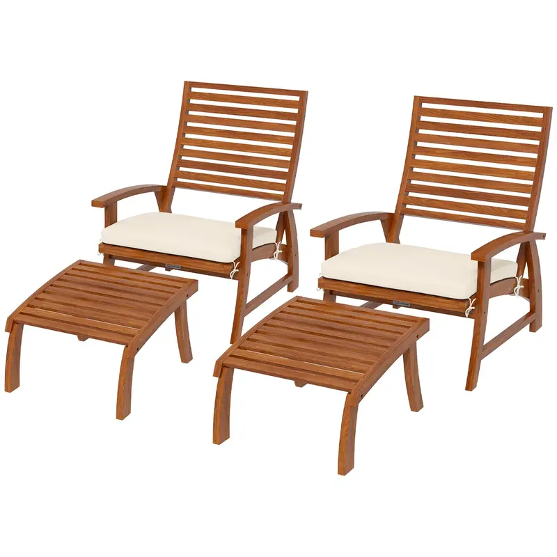 4-Piece Outdoor Seating Group: Acacia Wood, Cream Cushions, Includes Footstools For Ultimate Relaxation| 1