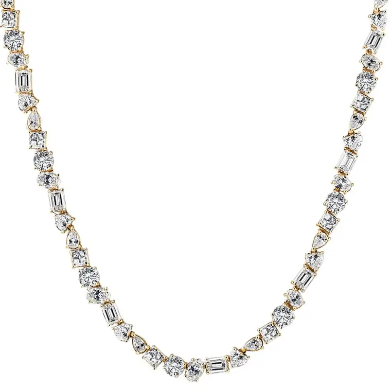 45Ct Fancy Diamond Multi Shape Tennis Necklace 14K Gold Lab Grown 1